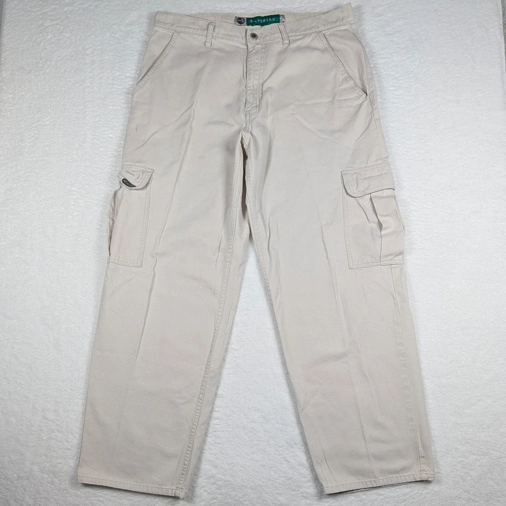 Vintage Levi's Silvertab Cargo Pants Mens 36x34 Khaki Baggy Wide Leg Skater‎ Y2K